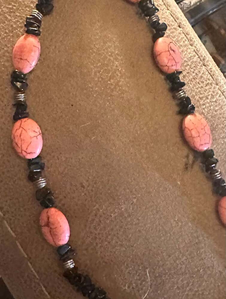Pink and Black Gemstone Necklace, Crystal and Rhodonite Stone Jewelry